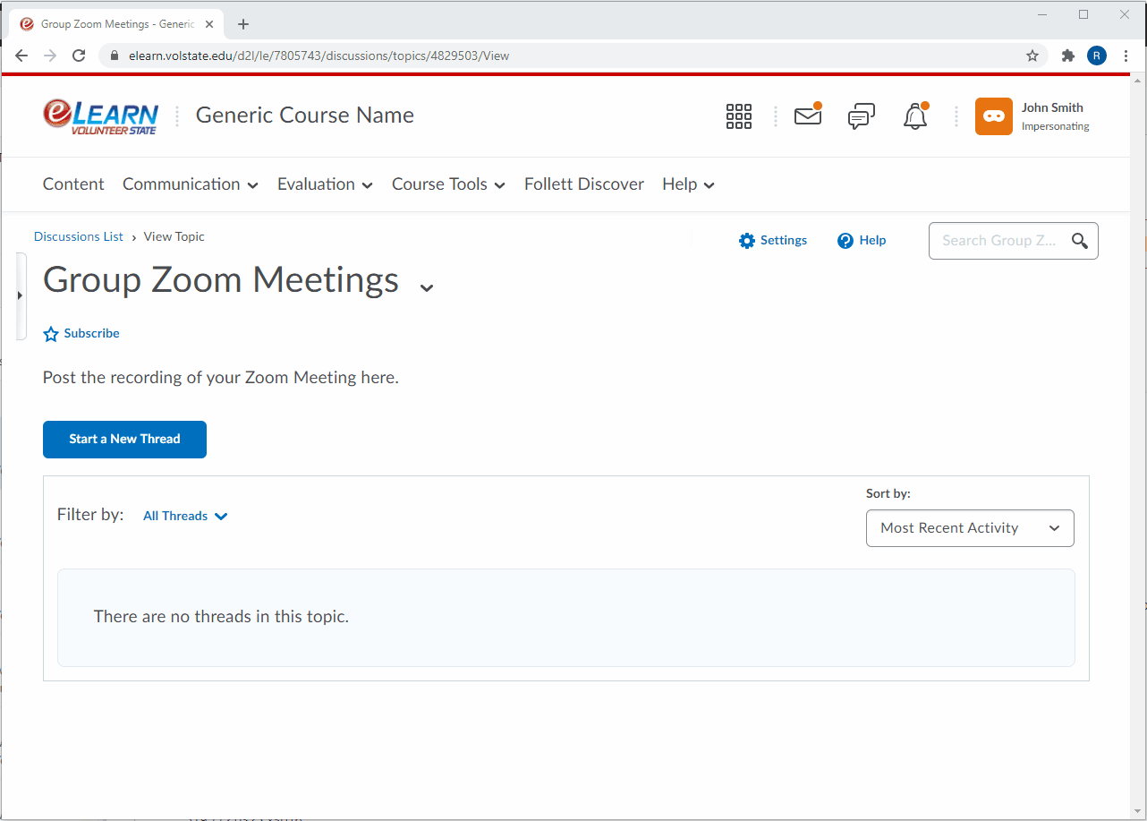 A recording of a user submitting their Zoom recording to a discussion thread.